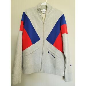 Vintage Style Champion Blue and Red Stripe Gray Zip Up